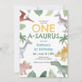 One A Saurus Dinosaur First Birthday Invitation Kaart (Voorkant)