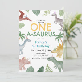 One A Saurus Dinosaur First Birthday Invitation Kaart