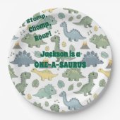 ONE-A-SAURUS Dinosaur Pattern Paper Plates Papieren Bordje (Voorkant)