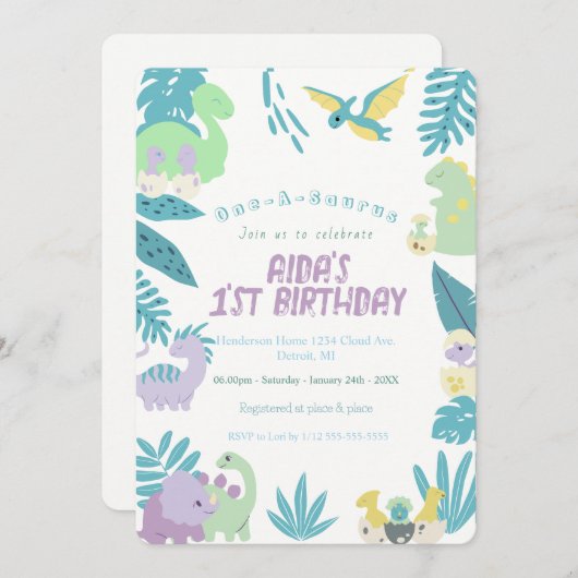 One-A-Saurus Dinosaur Verjaardag Kaart (Voorkant / Achterkant)