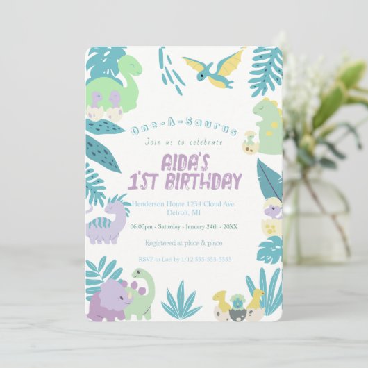 One-A-Saurus Dinosaur Verjaardag Kaart (Staand voorkant)