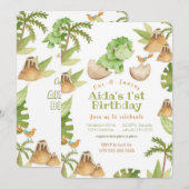 One-a-Saurus' dinosaurus eerste verjaardag uitnodi Kaart (Voorkant / Achterkant)