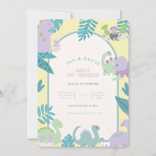 One-a-Saurus' dinosaurus eerste verjaardag uitnodi Kaart (Voorkant)