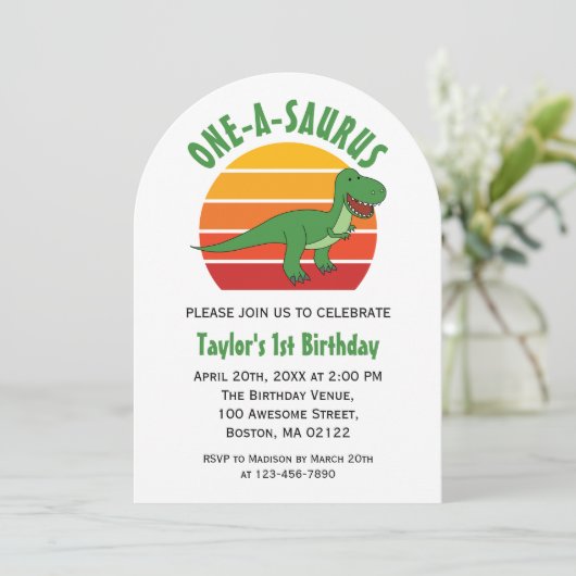 One-a-saurus dinosaurus genderneutraal 1e verjaard kaart (Staand voorkant)