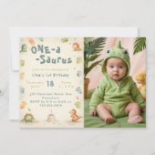 One a Saurus Dinosaurus Jongen 1e Verjaardag Foto Kaart (Voorkant)