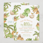 One-A-Saurus Dinosaurus Uitnodiging voor verjaarda (Voorkant / Achterkant)