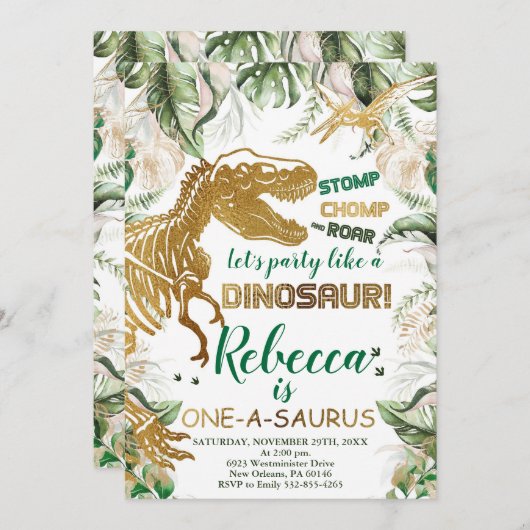 One-a-saurus Dinosaurus Verjaardag, Dino T-Rex Kaart (Voorkant / Achterkant)