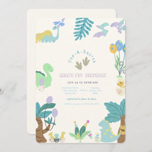 One-a-Saurus Dinosaurus Verjaardag Kaart (Voorkant / Achterkant)
