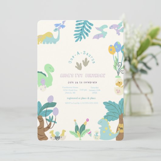 One-a-Saurus Dinosaurus Verjaardag Kaart (Staand voorkant)