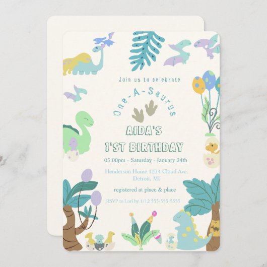One-a-Saurus Dinosaurus Verjaardag Kaart (Voorkant / Achterkant)