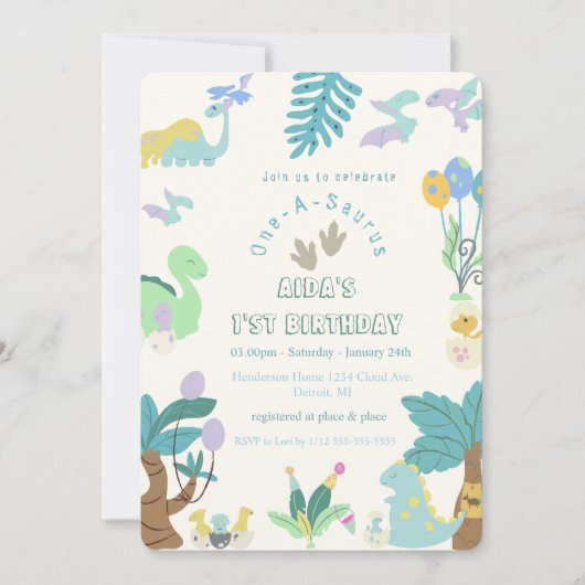 One-a-Saurus Dinosaurus Verjaardag Kaart (Voorkant)