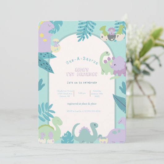 One-a-Saurus Dinosaurus Verjaardag Kaart (Staand voorkant)