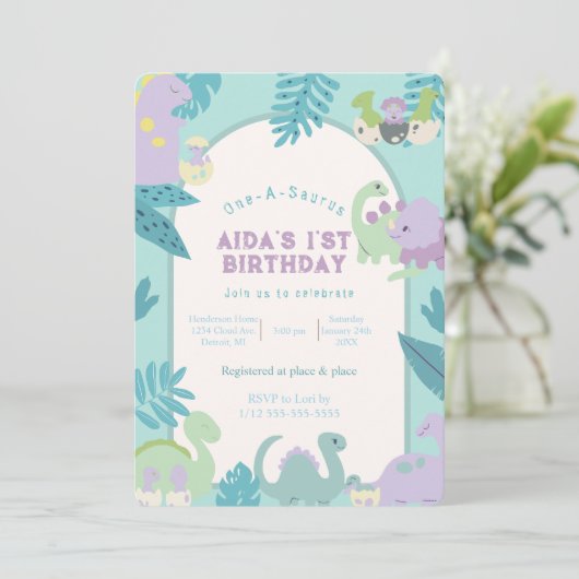 One-a-Saurus Dinosaurus Verjaardag Kaart (Staand voorkant)