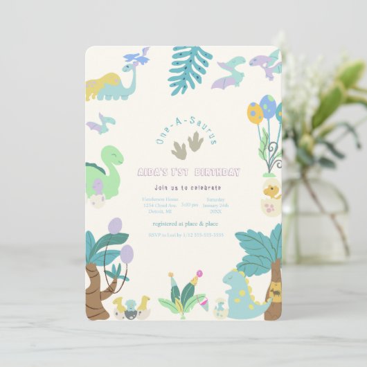 One-a-Saurus Dinosaurus Verjaardag Kaart (Staand voorkant)