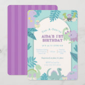 One-A-Saurus-dinosaurus verjaardagsuitnodiging Kaart (Voorkant / Achterkant)