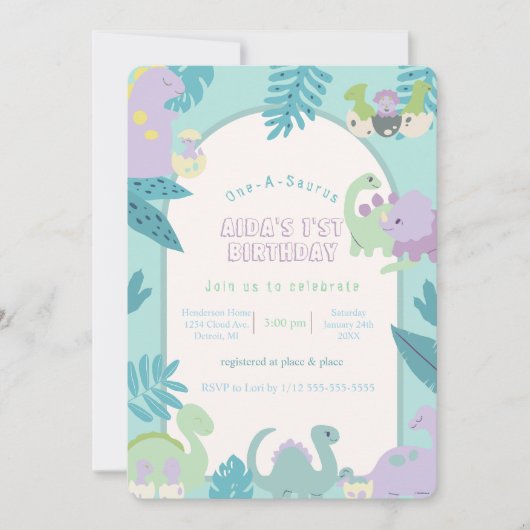 One-A-Saurus-dinosaurus verjaardagsuitnodiging Kaart (Voorkant)