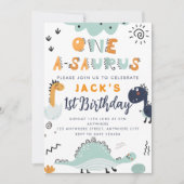 One A - Saurus Kids 1e verjaardagsfeest uitnodigin (Voorkant)