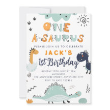 One A - Saurus Kids 1e verjaardagsfeest uitnodigin