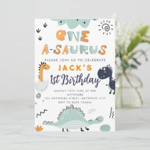 One A - Saurus Kids 1e verjaardagsfeest uitnodigin