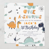 One A - Saurus Kids 1e verjaardagsfeest uitnodigin (Voorkant / Achterkant)