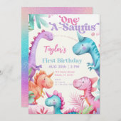 One-A-Saurus Paarse Dinosaurus Meisje Eerste Verja Kaart (Voorkant / Achterkant)