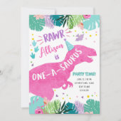 One-A-Saurus Pink Dinosaur Girl 1st First Birthday Kaart (Voorkant)
