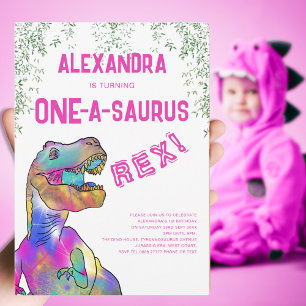 One-A-Saurus Roze Dinosaur 1e Verjaardagsfeestje Kaart