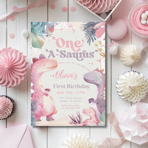 One-A-Saurus Roze Dinosaur Girl 1e Eerste Verjaard Kaart