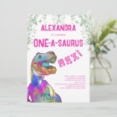 One-A-Saurus Roze Dinosaurus 1e Verjaardagsfeest Kaart (Staand voorkant)