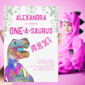 One-A-Saurus Roze Dinosaurus 1e Verjaardagsfeest Kaart