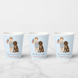 One All American Boy - Hond - Rood Wit & Twee Papieren Bekers