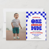 One American Dude 4 juli 1 Verjaardagsfeestje Kaart (Voorkant)
