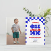 One American Dude 4 juli 1 Verjaardagsfeestje Kaart (Staand voorkant)