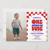 One American Dude 4 juli 1 Verjaardagsfeestje Kaart (Voorkant)