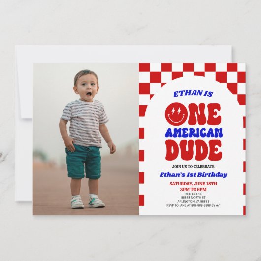 One American Dude 4 juli 1 Verjaardagsfeestje Kaart (Voorkant)