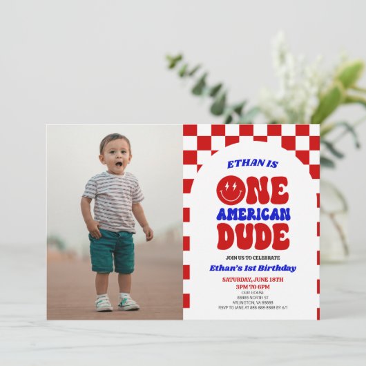 One American Dude 4 juli 1 Verjaardagsfeestje Kaart (Staand voorkant)