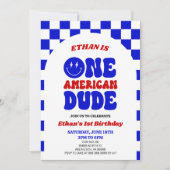 One American Dude 4 juli 1 Verjaardagsfeestje Kaart (Voorkant)