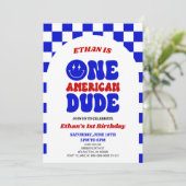 One American Dude 4 juli 1 Verjaardagsfeestje Kaart (Staand voorkant)