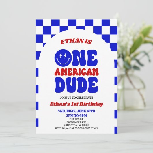 One American Dude 4 juli 1 Verjaardagsfeestje Kaart (Staand voorkant)