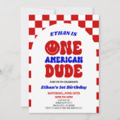 One American Dude 4 juli 1 Verjaardagsfeestje Kaart (Voorkant)