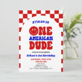 One American Dude 4 juli 1 Verjaardagsfeestje Kaart (Staand voorkant)