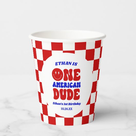 One American Dude 4 juli 1 Verjaardagsfeestje Papieren Bekers (Voorkant)