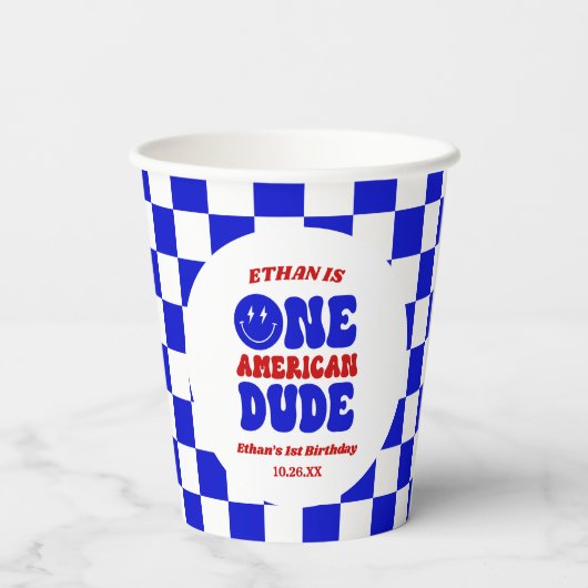 One American Dude 4 juli 1 Verjaardagsfeestje Papieren Bekers (Achterkant)