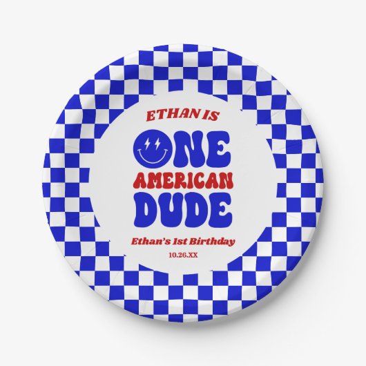 One American Dude 4 juli 1 Verjaardagsfeestje Papieren Bordje (Voorkant)