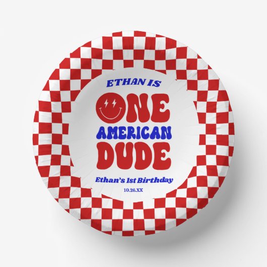 One American Dude 4 juli 1 Verjaardagsfeestje Papieren Kommen (Voorkant)