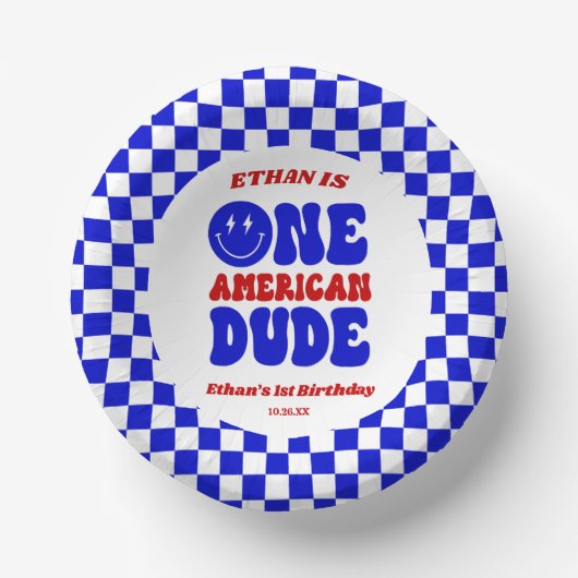 One American Dude 4 juli 1 Verjaardagsfeestje Papieren Kommen (Voorkant)