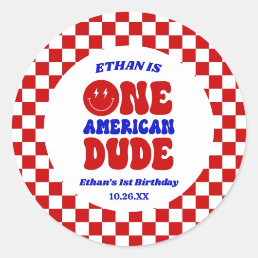 One American Dude 4 juli 1 Verjaardagsfeestje Ronde Sticker (Voorkant)