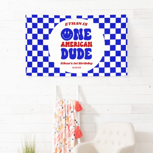 One American Dude 4 juli 1 Verjaardagsfeestje Spandoek (Insitu)
