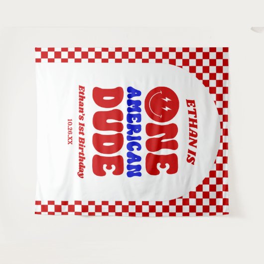 One American Dude 4 juli 1 Verjaardagsfeestje Wandkleed (Voorkant (horizontaal))