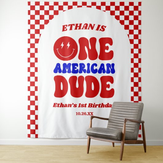 One American Dude 4 juli 1 Verjaardagsfeestje Wandkleed (In situ)